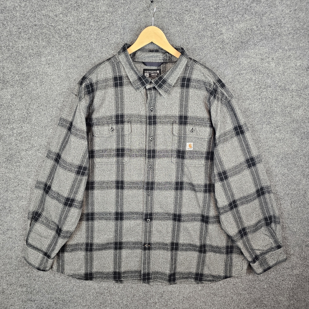 Carhartt Heavyweight Gray "laid Flannel Shirt - Loose Fit Workwear (Plus Size)